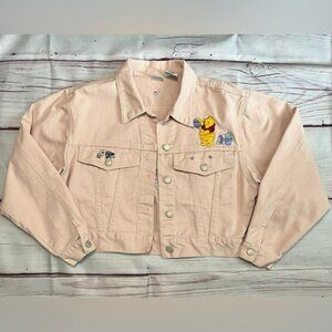 Vintage Women's Winnie the Pooh Light Pink Cropped Jean Jacket